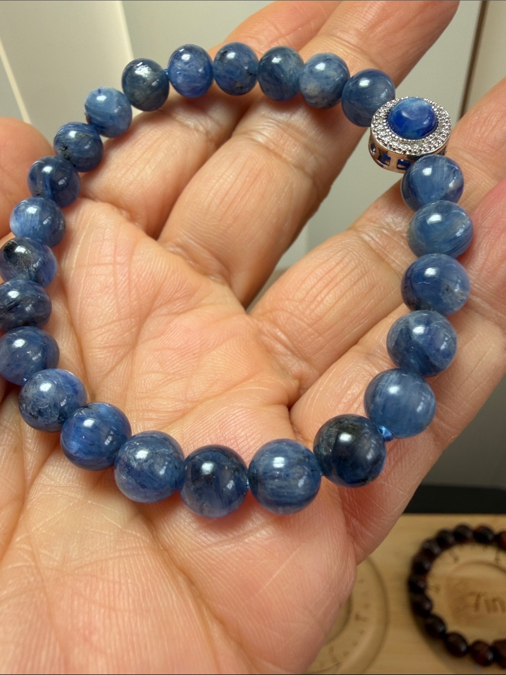 Blue Kyanite Beaded Stretch Bracelet - Polished Gemstone
